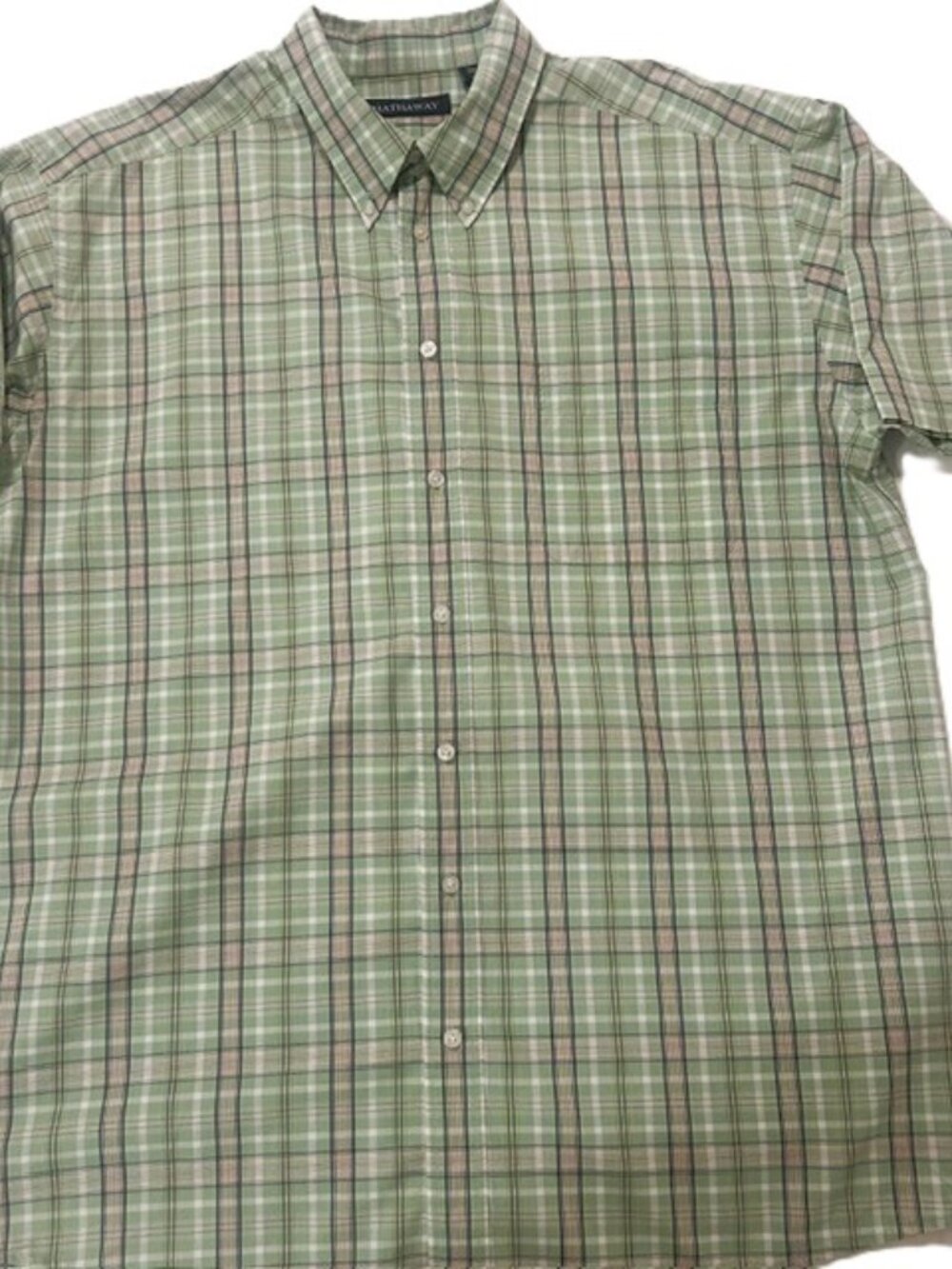 Hathaway Mens Shirt XXL 100% Cotton Green Plaid Button Down Short Sleeves